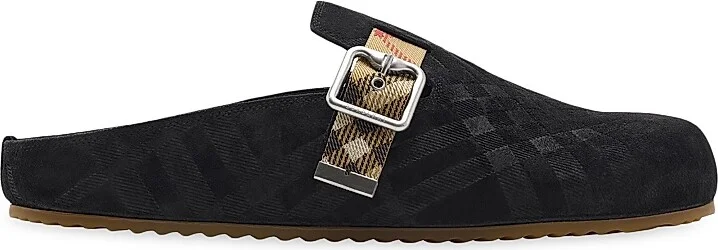 Men's Urchin Check-Trimmed Suede Clogs - Black - Size 6