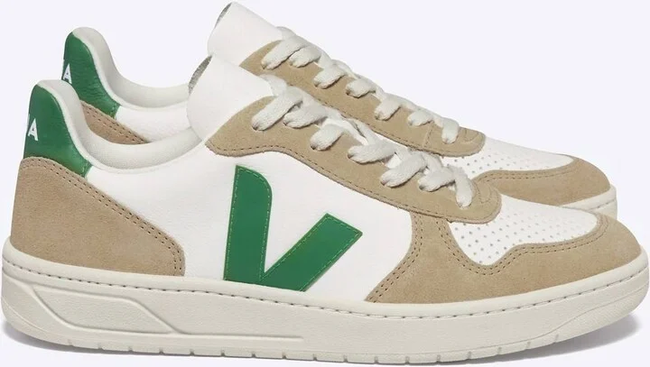 Men's V-10 Chromefree Leather Sneakers In Extra White/emeraude/sahara