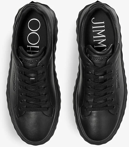 Mens V Black/Black Diamond Maxi Logo-Embossed Leather Low-Top Trainers Eur 42.5 / 8.5 Uk Men - Image 2