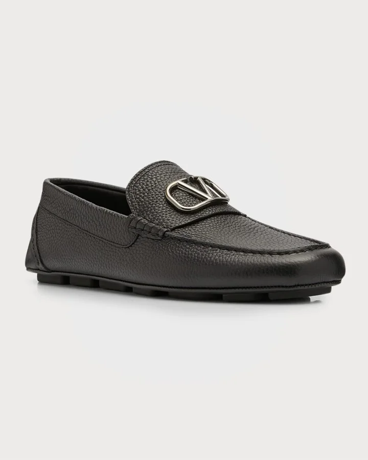 Men's V-Logo Leather Drivers - Image 8
