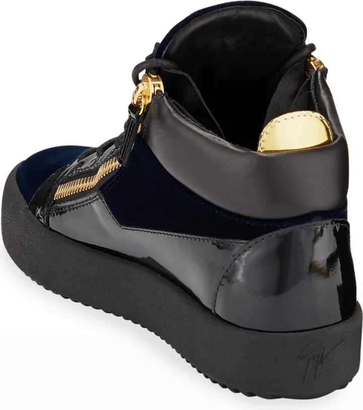 Men's Velvet Patent Leather Mid-Top Sneakers - Image 2
