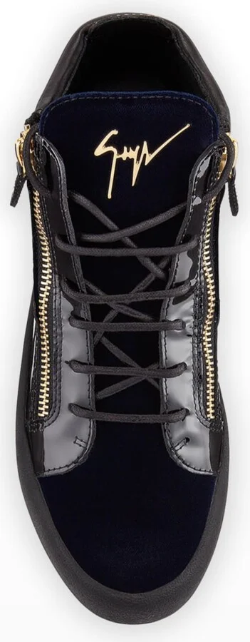 Men's Velvet Patent Leather Mid-Top Sneakers - Image 3