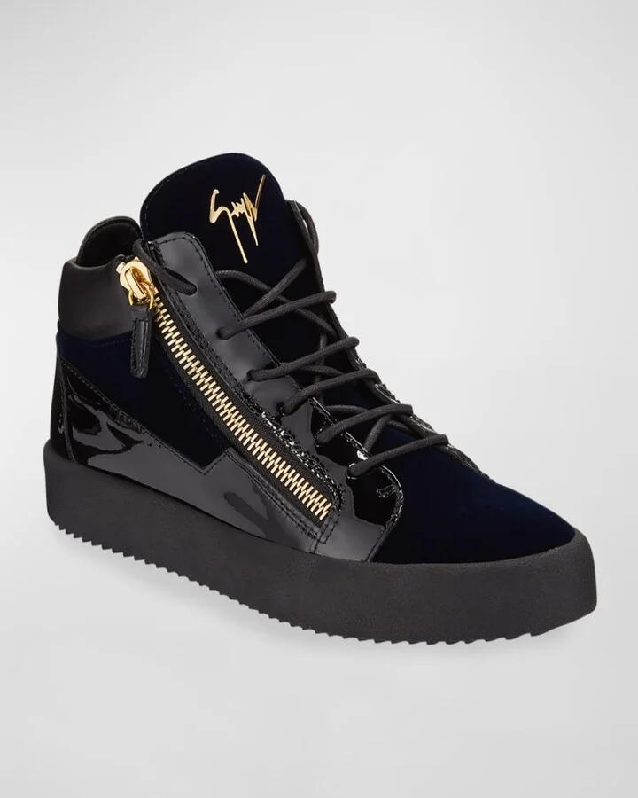 Men's Velvet Patent Leather Mid-Top Sneakers - Image 4