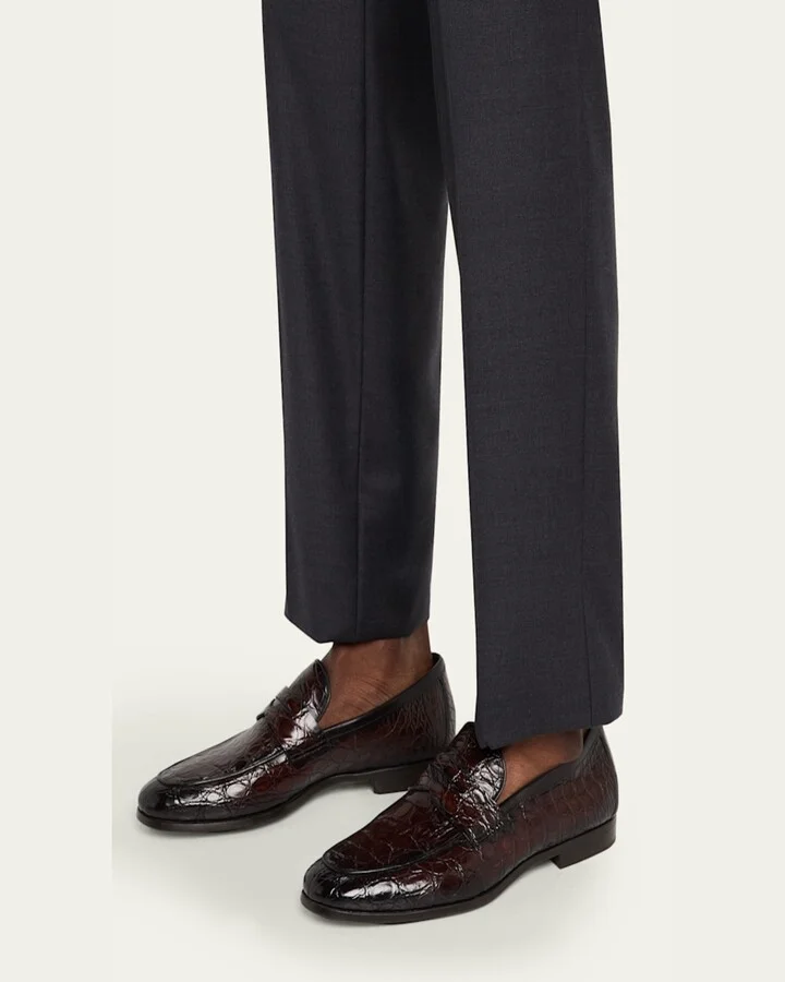 Men's Vicente Croc Leather Penny Loafers - Image 3