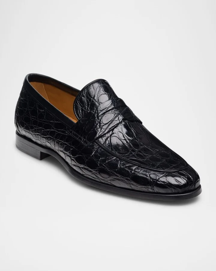 Men's Vicente Croc Leather Penny Loafers - Image 2