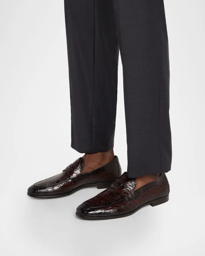 Men's Vicente Croc Leather Penny Loafers - Image 5