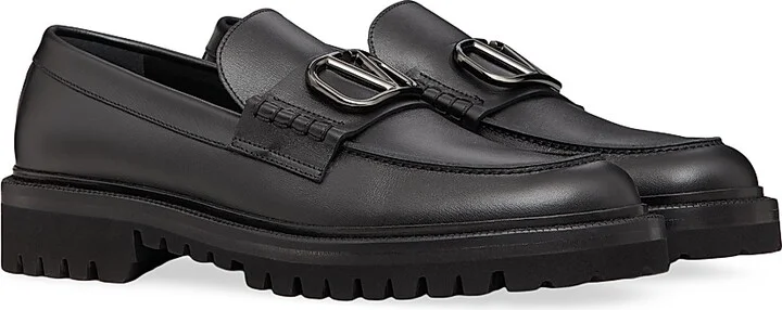 Men's VLogo Signature Calfskin Loafers - Black - Size 9 - Image 2
