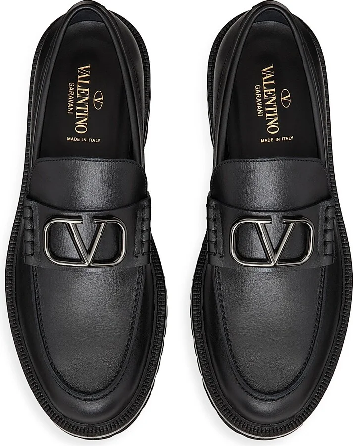Men's VLogo Signature Calfskin Loafers - Black - Size 9 - Image 4