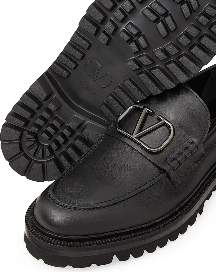 Men's VLogo Signature Calfskin Loafers - Black - Size 9 - Image 5