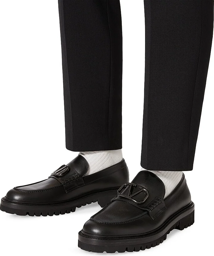 Men's VLogo Signature Calfskin Loafers - Black - Size 9 - Image 6