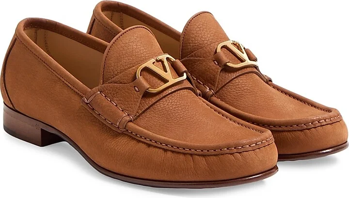 Men's VLogo Signature Deerskin Suede Loafers - Tobacco - Size 9 - Image 2