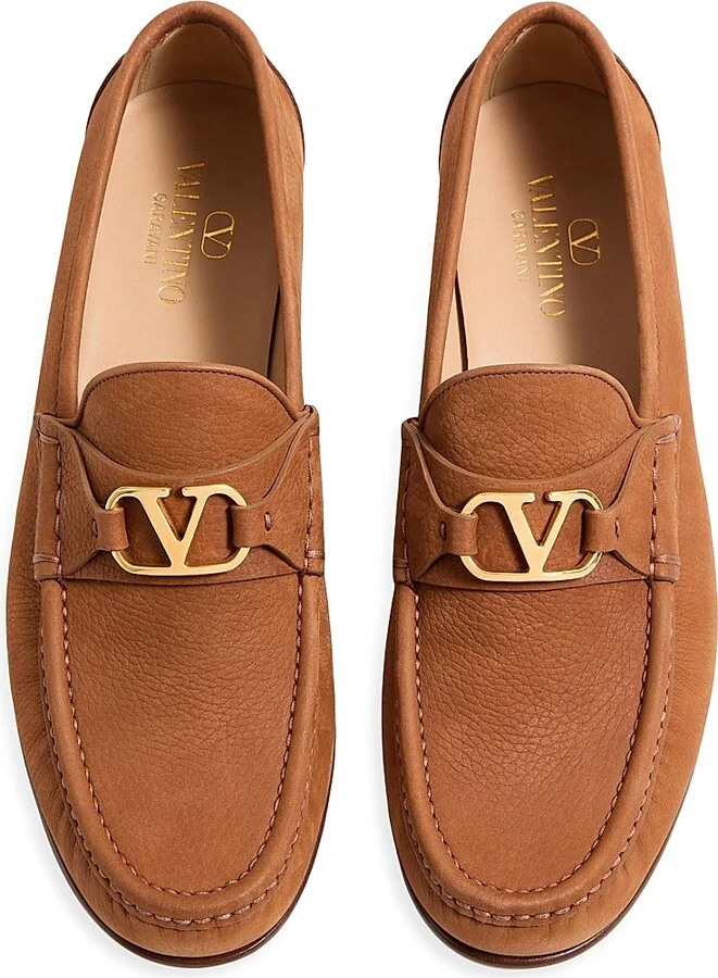 Men's VLogo Signature Deerskin Suede Loafers - Tobacco - Size 9 - Image 5