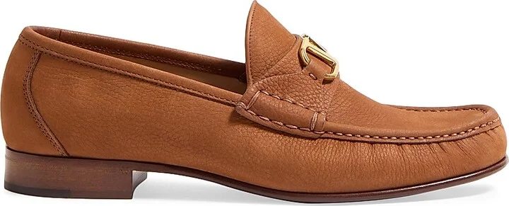 Men's VLogo Signature Deerskin Suede Loafers - Tobacco - Size 9