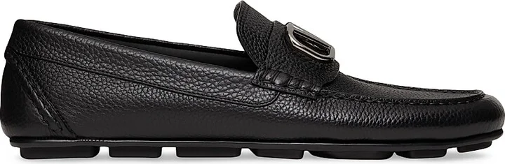 Men's VLogo Signature Grainy Calfskin Driving Shoes - Black - Size 9