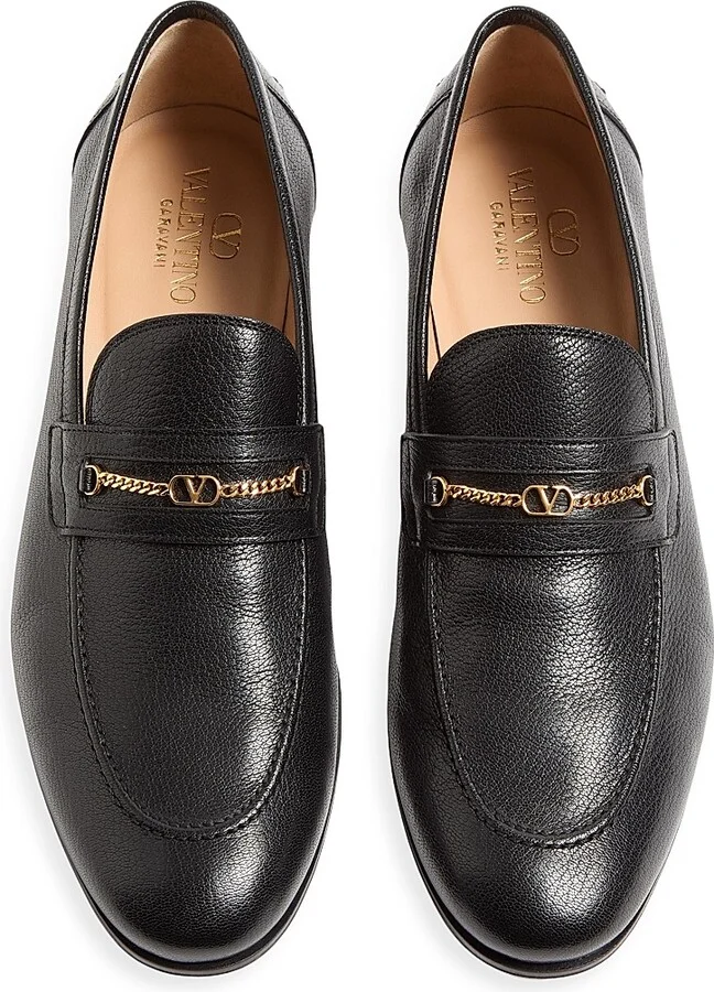 Men's VLogo Signature Kidskin Moccasin Loafers - Black - Size 10 - Image 6