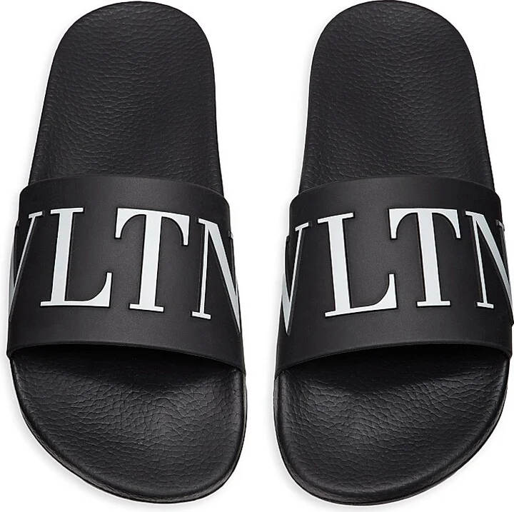 Men's VLTN Rubber Slider Sandals - Black - Size 7 - Image 4