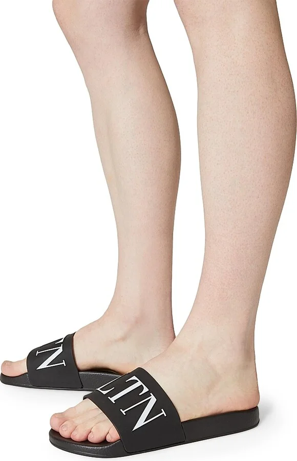 Men's VLTN Rubber Slider Sandals - Black - Size 7 - Image 6