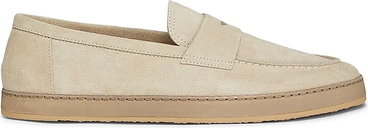Men's Washed Suede Loafers - Beige - Size 10