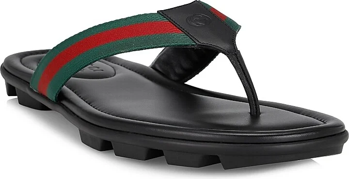 Men's Web & Leather Thong Sandals - Nero - Size 8 - Image 2