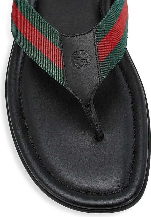 Men's Web & Leather Thong Sandals - Nero - Size 8 - Image 4