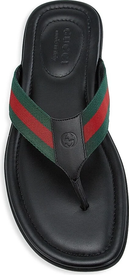 Men's Web & Leather Thong Sandals - Nero - Size 8 - Image 5