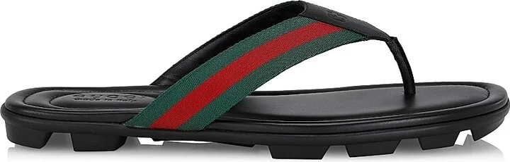Men's Web & Leather Thong Sandals - Nero - Size 8