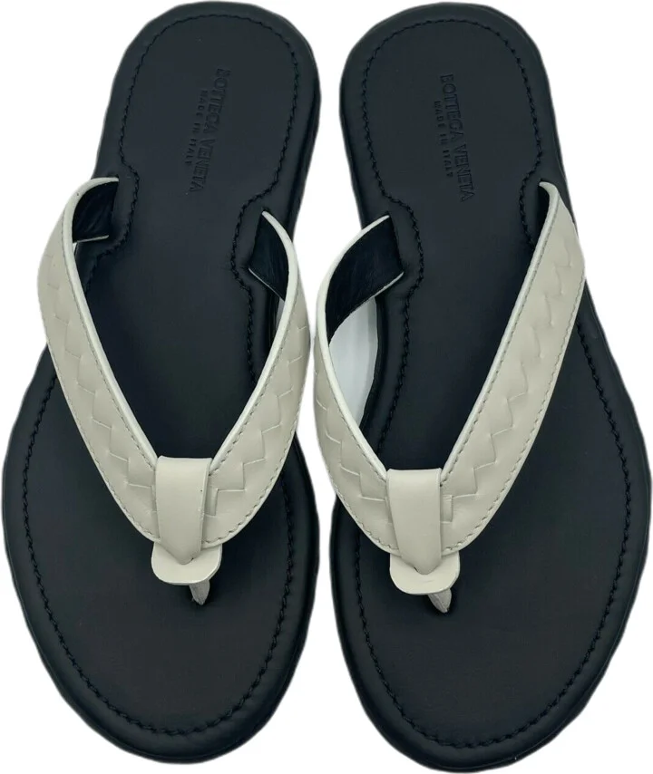 Men's White/Black Leather Thong Sandal 40/US 7 - Image 4