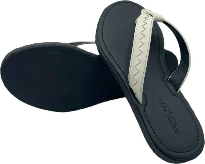 Men's White/Black Leather Thong Sandal 40/US 7 - Image 5