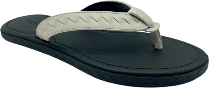 Men's White/Black Leather Thong Sandal 40/US 7