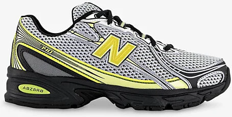 Mens White Black Yellow 740 Metallic Mixed-Mesh Trainers 7.5