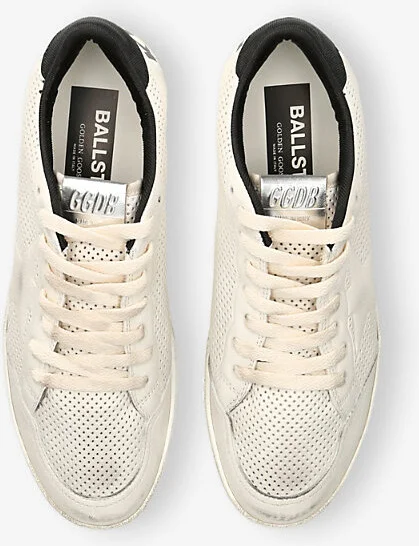 Mens White/Blk Ball Star Hf Leather Low-Top Trainers Eur 44 / 10 Uk Men - Image 2