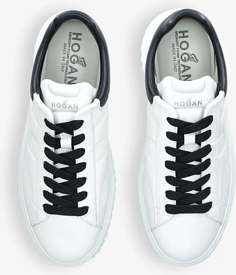 Mens White/Blk H-Stripes Branded Leather Low-Top Trainers Eur 42 / 8 Uk Men - Image 2