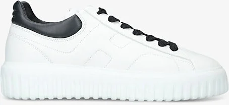 Mens White/Blk H-Stripes Branded Leather Low-Top Trainers Eur 42 / 8 Uk Men