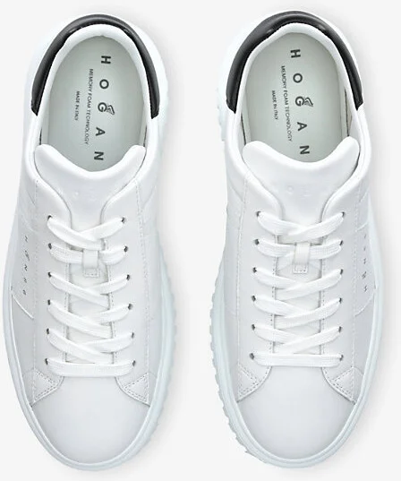 Mens White/Blk H-Stripes Logo-Print Leather Low-Top Trainers Eur 43 / 9 Uk Men - Image 2