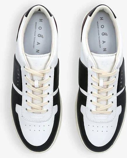 Mens White/Blk H-Tv Logo-Print Leather Low-Top Trainers Eur 43 / 9 Uk Men - Image 2