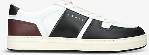 Mens White/Blk H-Tv Logo-Print Leather Low-Top Trainers Eur 43 / 9 Uk Men