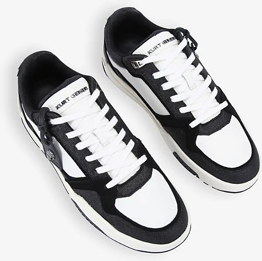 Mens White/Blk Regan Panelled Suede and Metallic-Leather Low-Top Trainers Eur 45 / 11 Uk Men - Image 2