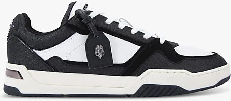 Mens White/Blk Regan Panelled Suede and Metallic-Leather Low-Top Trainers Eur 45 / 11 Uk Men