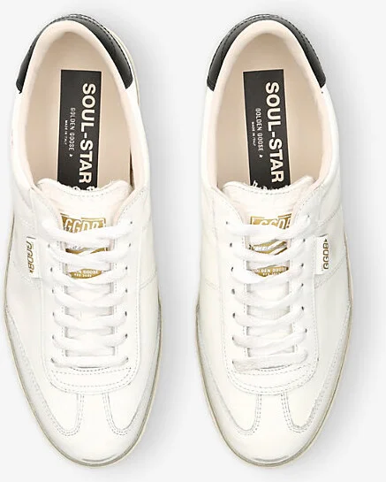 Mens White/Blk Soul Star Low-Top Leather Trainers Eur 43 / 9 Uk Men - Image 2