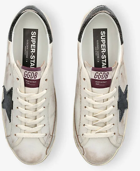 Mens White/Blk Super Star Leather Low-Top Trainers Eur 43 / 9 Uk Men - Image 2