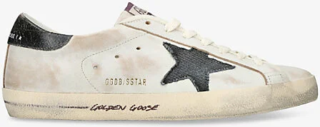 Mens White/Blk Super Star Leather Low-Top Trainers Eur 43 / 9 Uk Men