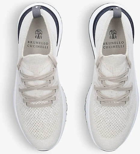 Mens White Brand-Embossed Pull-Tab Knitted Low-Top Trainers Eur 41 / 7 Uk Men - Image 2