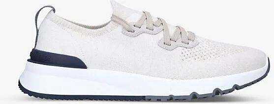 Mens White Brand-Embossed Pull-Tab Knitted Low-Top Trainers Eur 41 / 7 Uk Men