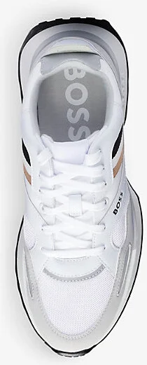 Mens White Brand-Print Mesh and Faux-Leather Low-Top Trainers Eur 45 / 11 Uk Men - Image 2