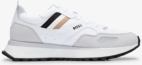 Mens White Brand-Print Mesh and Faux-Leather Low-Top Trainers Eur 45 / 11 Uk Men