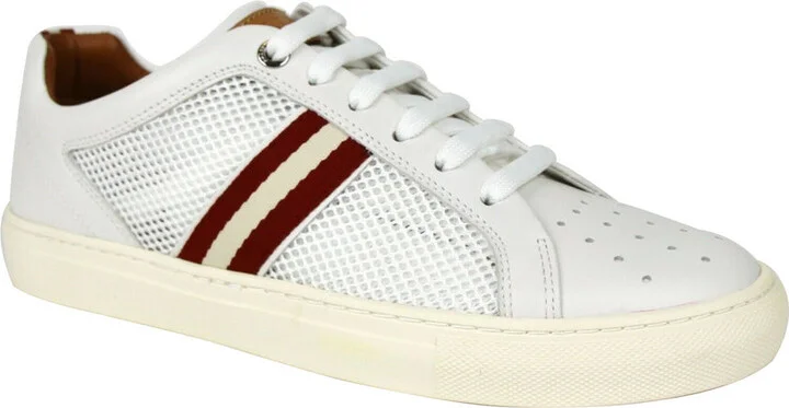 Men's White Calf Leather Sneakers With Red Beige (7 D US) - Image 2