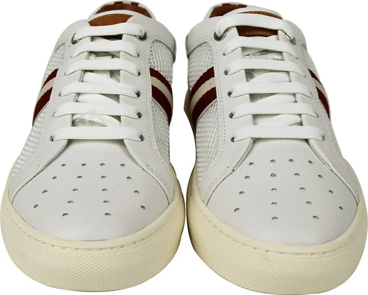 Men's White Calf Leather Sneakers With Red Beige (7 D US) - Image 4