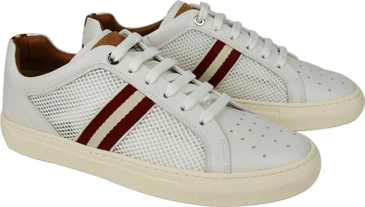 Men's White Calf Leather Sneakers With Red Beige (7 D US) - Image 5