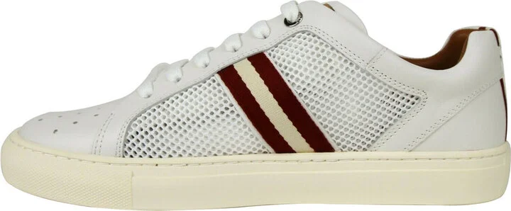Men's White Calf Leather Sneakers With Red Beige (7 D US) - Image 8