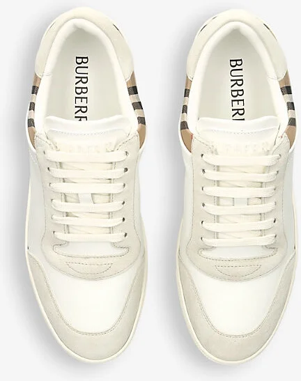 Mens White/Comb Stevie Check-Print Leather Low-Top Trainers Eur 44 / 10 Uk Men - Image 2